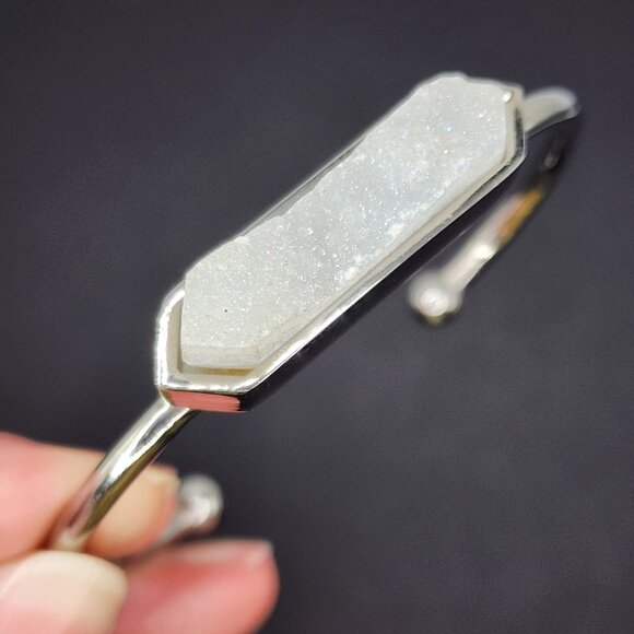 Kinsley Armelle Silver-Tone Quartz Druzy Cuff Bracelet - Picture 4 of 6